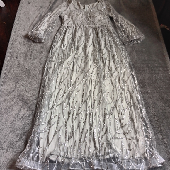 Icy Princess Silver Glitter & Gray Long Sleeve Event Evening Dress Size XL - Picture 6 of 10